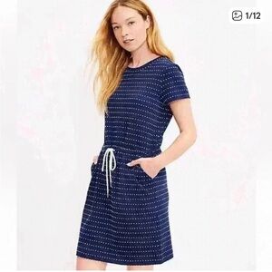 Lou & Grey Navy Dot Drawstring Short Sleeve Dress